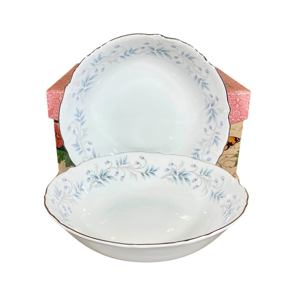 Mikasa Chalfonte Serving Bowls set of 2 Blue White Floral Pattern Vtg Fine China
